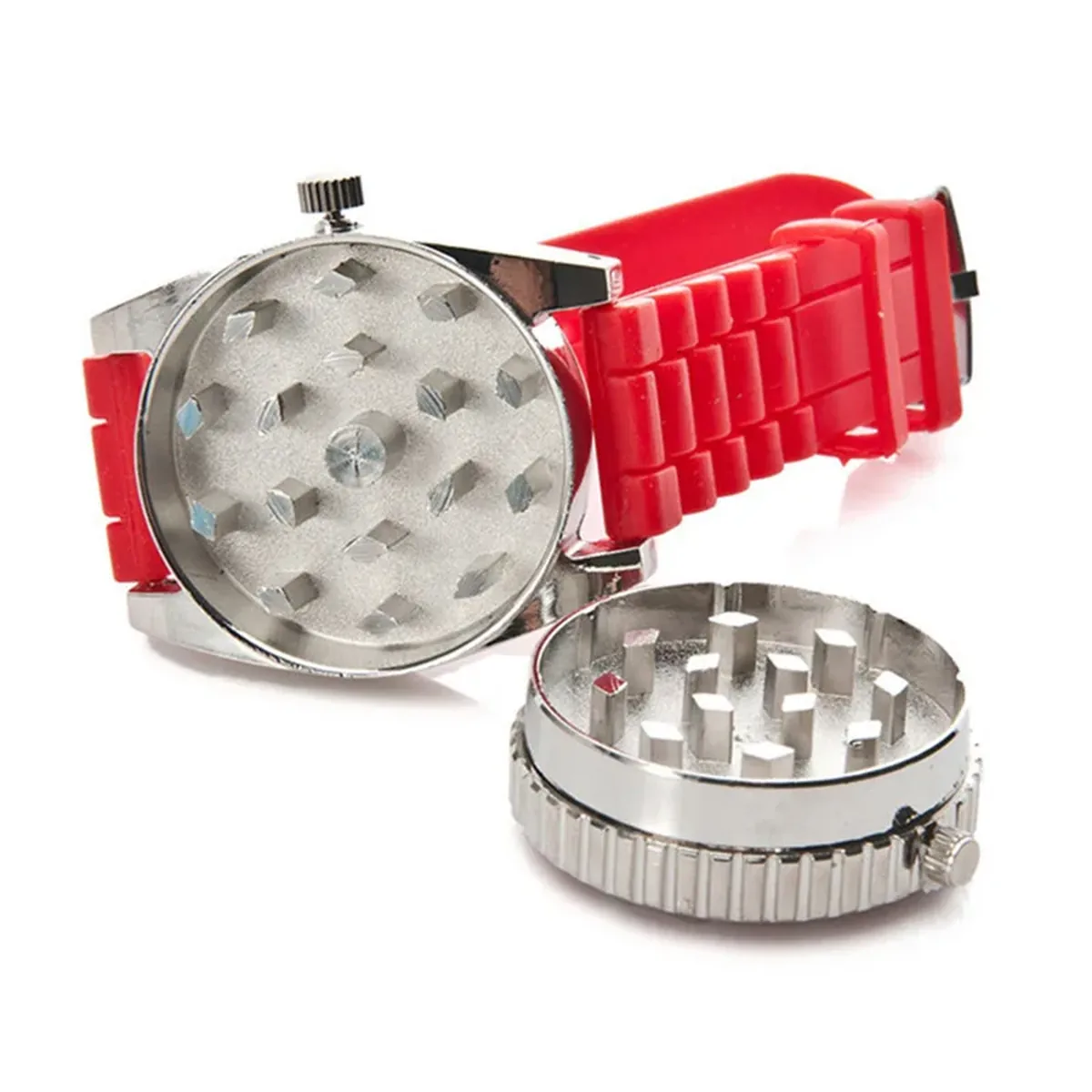 Grinder reloj abierto mostrando los dientes de metal