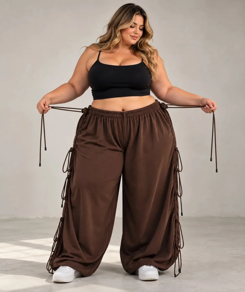 Modelo curvy con pantalón chocolate