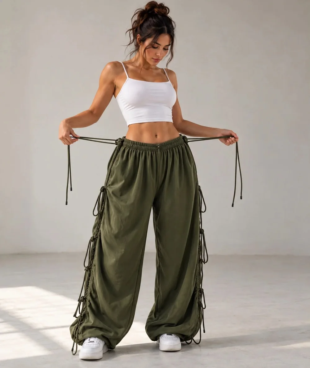 Modelo delgada con pantalón oliva